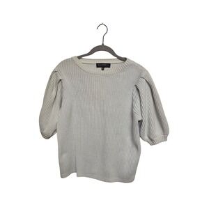 ELOQUII Women's Plus Size Puff Sleeve Ribbed Knit Top - Neutral‎ Sweater